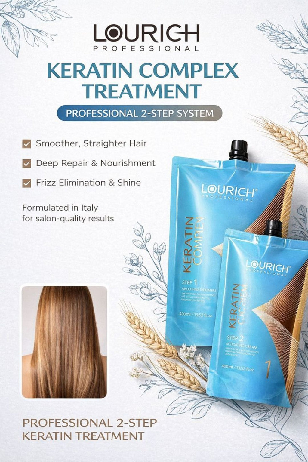 Lourich Professional Keratin Rebonding 2-Step System Blue 1250ml + 1250ml
